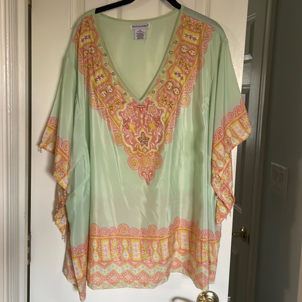 Jessica London top. Mint green, tangerine and yellow